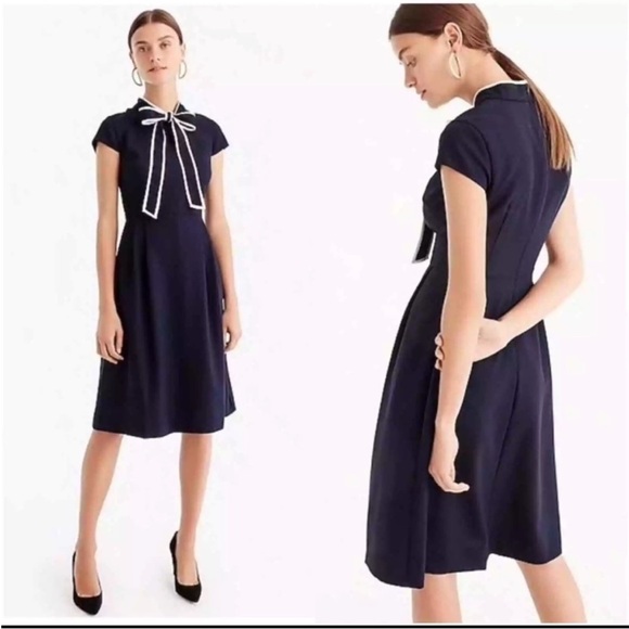 Elegant Navy Dress with White Trim - Picture 2 of 3
